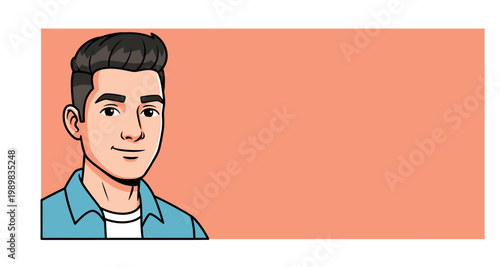 Cartoon portrait of a young man with dark hair and a gentle expression