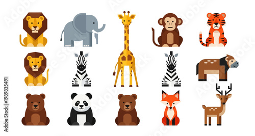 Canvas Print Colorful cartoon illustrations depicting a variety of diverse african and wild a