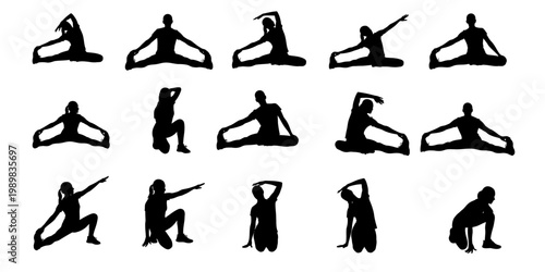 Silhouette collection diverse yoga poses for wellness and mindfulness practice