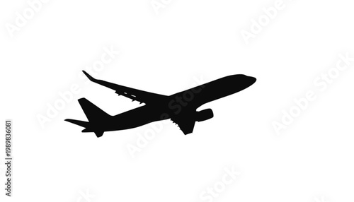 Airplane silhouette takes flight through the sky to signify international travel and global connectivity in a minimalist graphic design that offers extensive copy space for advertising layouts.