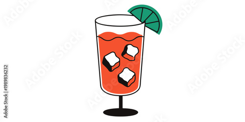 Orange-red cocktail with ice and lime wedge garnish in a stemmed glass white background cocktail beverage refreshment refreshing illustration minimalist template restaurant celebration