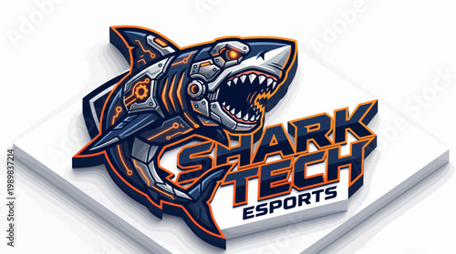 Shark Tech Esports logo with robotic shark head and orange accents