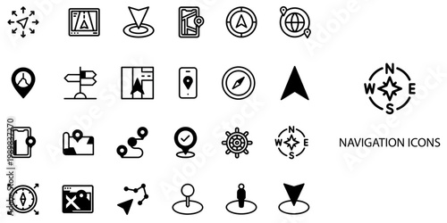 Navigation simple New concept 24 Black and White color icons set .Vector illustration.