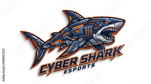 Cyber Shark Esports logo with robotic shark and orange accents