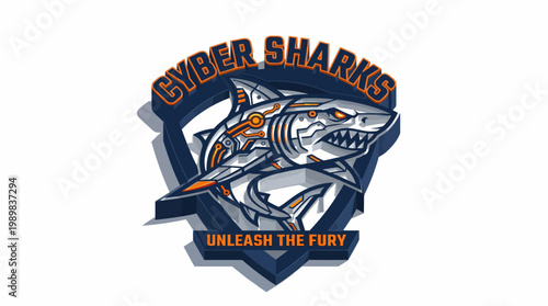 Cyber Sharks Unleash The Fury Logo Design Concept