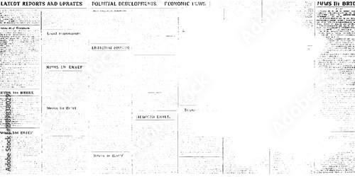 Distressed newspaper text with dark ink smudges and faded print effect featuring a grainy texture overlay on a white background with lines.