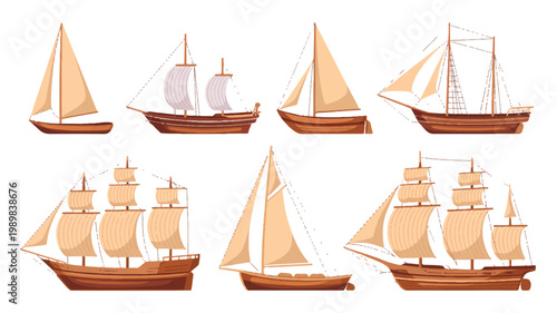 collection of vintage sailing ships and yachts illustration