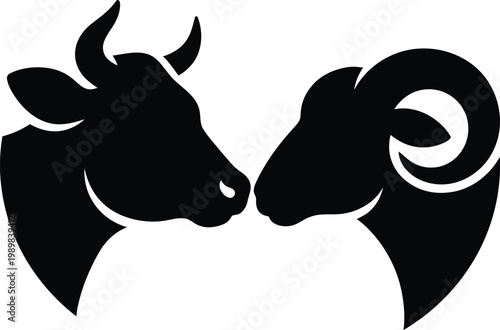 Minimalist cow and sheep head silhouette logo, Eid al Adha qurban concept vector