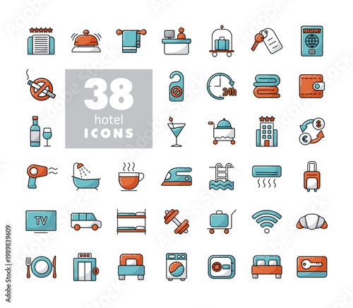 Hotel vector flat isolated sign icon set