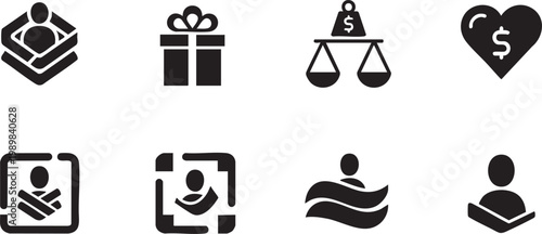 Set of Business Ethics Philanthropy and Corporate Social Responsibility Icons