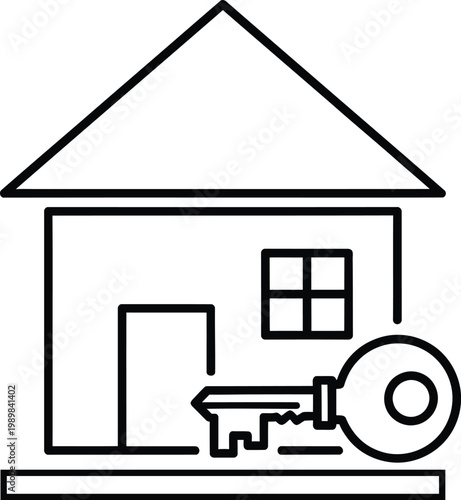 Simple line art illustration of a house with a key representing homeownership and security