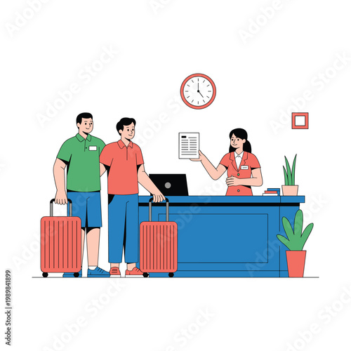 Hotel check in couple with luggage
