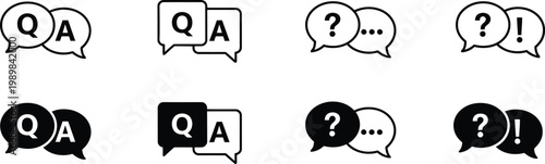 Question and answer icons black silhouettes of speech bubbles with text