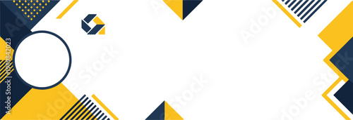 Modern abstract geometric banner background with navy blue and yellow shapes on white