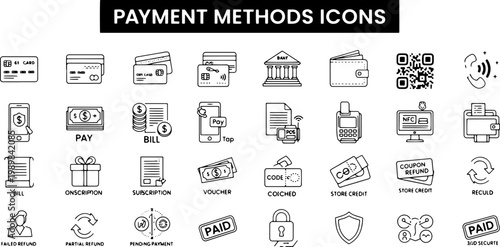 Payment methods icons on white background.