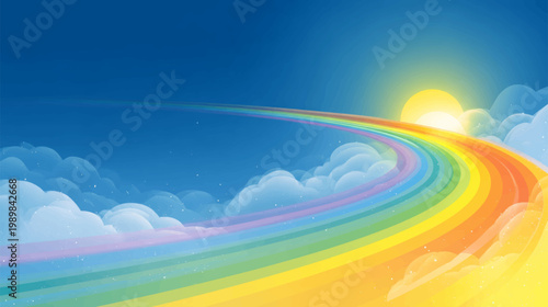 Dreamy pastel rainbow sky with soft clouds and atmospheric gradient landscape for calming backgrounds, posters and visual design