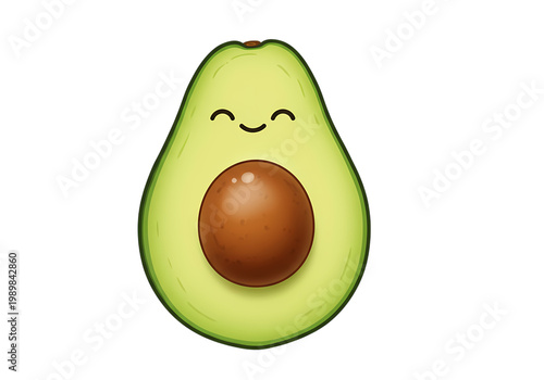 Smiling avocado character with happy face isolated on transparent background