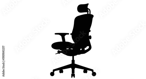 Ergonomic office chair depicted in a striking black silhouette