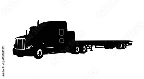 A stark black silhouette of a semi truck with an extended cab silhouette