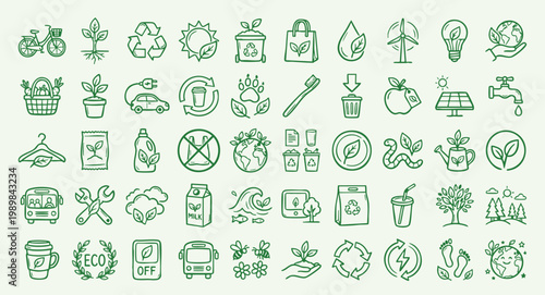 Eco friendly icons and symbols for sustainable living and environment