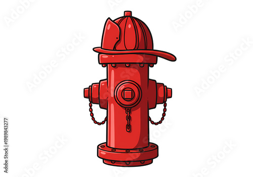 bright red fire hydrant with chain and lock isolated on transparent background