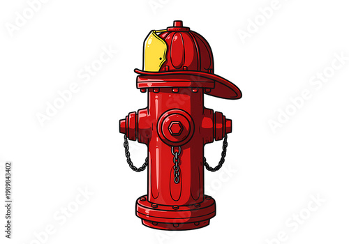 3D red fire hydrant with yellow caps isolated on transparent background