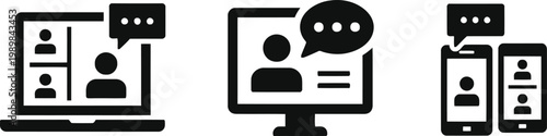 Communication icons laptop tablet and smartphone with chat bubbles