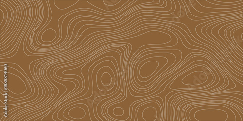 Brown abstract topographic vector illustration with wavy lines and contours for background texture