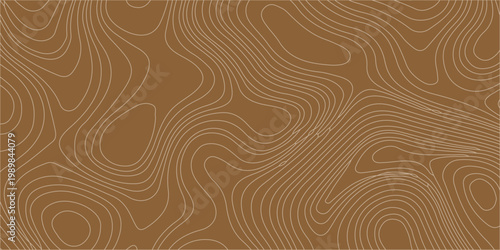 Brown abstract topographic map background with white contour lines vector illustration for design and texture