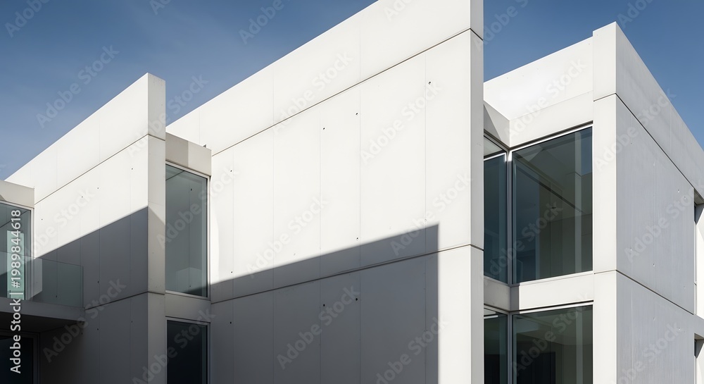 Fototapeta premium Modern white building with minimalist architectural design under clear blue sky