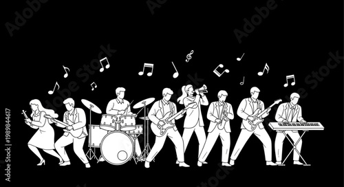 Band Playing Music Together on Stage.