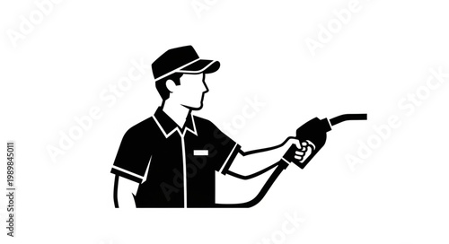 Gas Station Attendant Holding Fuel Pump Nozzle.