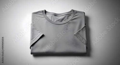 Overhead shot of folded gray t shirt perfect for minimalist apparel fashion and lifestyle concepts