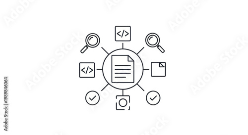 Software testing and quality assurance process line icons.