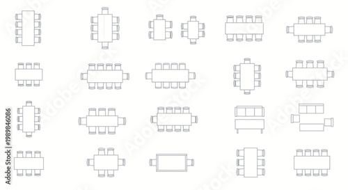 Set of architectural furniture floor plan symbols for office and home interior design