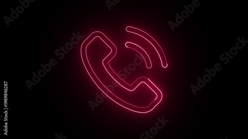 Glowing Neon Pink Telephone Icon Animation on Black Background