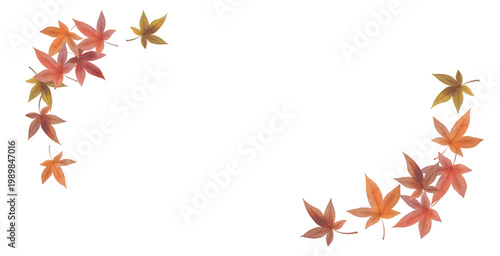 Tableau sur toile Autumn Maple Leaves Watercolor frame Collection with Transparent Background300dp