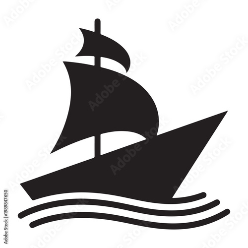 A stark black silhouette of a sailing ship gliding across wavy water a nautical scene silhouette