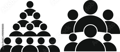 Business hierarchy and team structure icons set, corporate leadership pyramid and professional community group