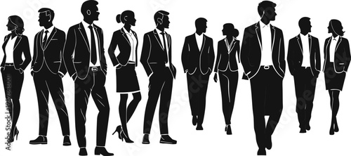 A group of diverse business professionals standing together in silhouette form