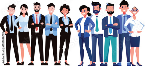 A group of diverse business professionals confidently walking forward together high quality