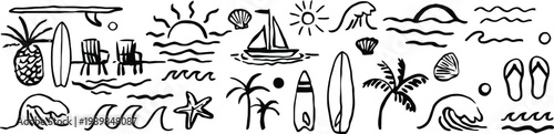 Summer vibes a hand drawn collection of beach and tropical elements