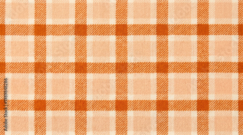 Orange and white plaid seamless pattern. Geometric square grid line background. Checked cotton textile print for picnic tablecloth, fabric and clothes. Simple vintage retro wallpaper texture