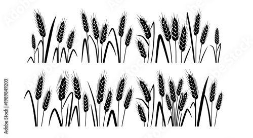 Wheat stalk pattern icon with dense grain heads and minimalist silhouette design for farm, harvest and agriculture graphics