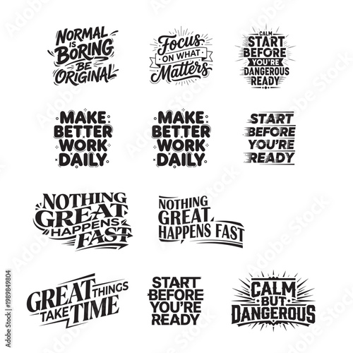Collection of inspiring motivational typography quotes and slogans for positive thinking and success