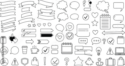 Collection of hand drawn doodle elements ribbons frames and decorative shapes