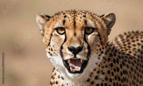 cheetah face lit direct sunlight casting dramatic shadows wide eyes open mouth conveying raw ferocity