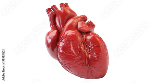 Detailed anatomical human heart model illustration, showing major blood vessels isolated on transparent background PNG element