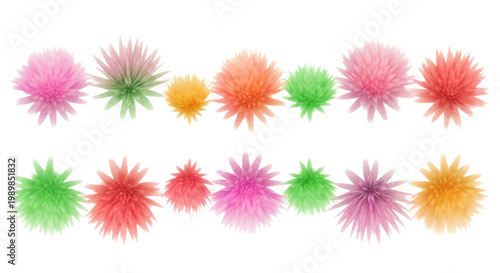 Photos Vibrant 3D floral pompom set, colorful abstract flower blossoms vector collectio