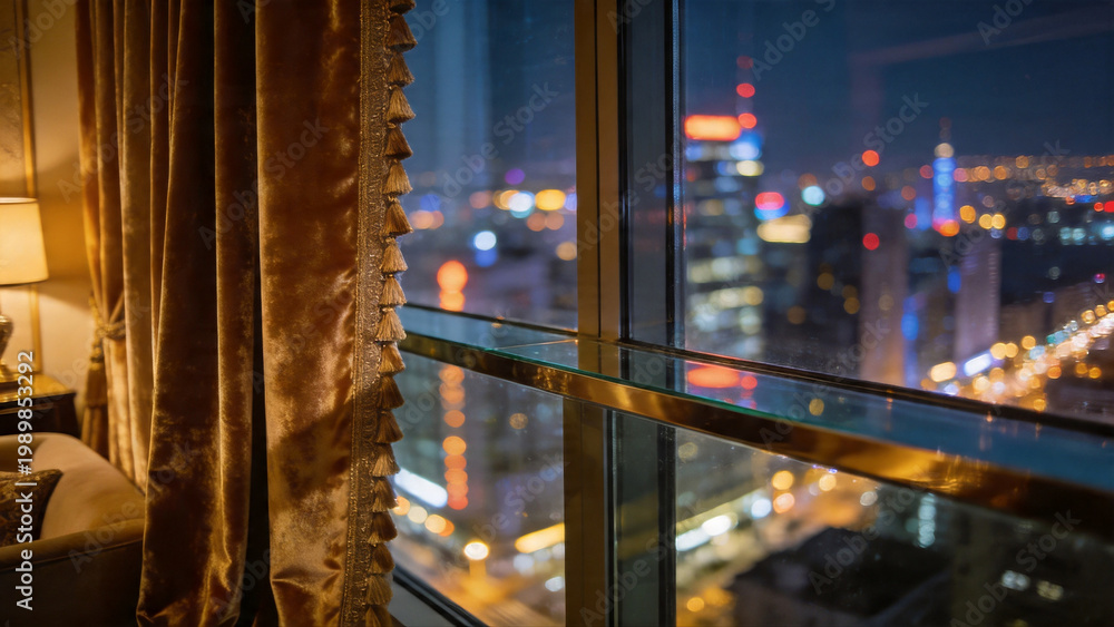 Obraz premium Night City View from Luxury Hotel Room